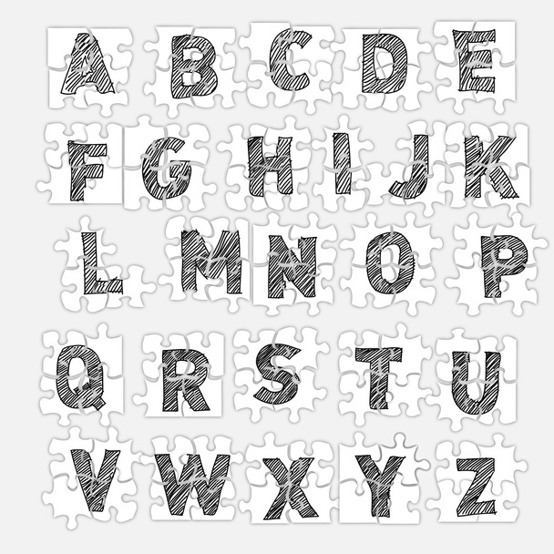 スケッチのアルファベットのジグソー パズル - ベクター画像