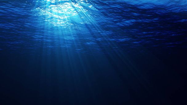Subaquático profundo com raios de luz
 - Foto, Imagem