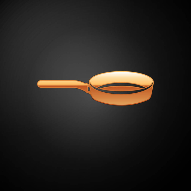 Gold Frying pan icon isolated on black background. Fry or roast food symbol. Vector Illustration - Vector, Image