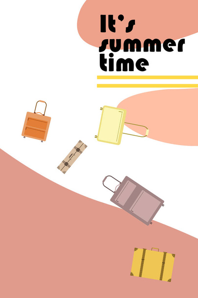 Vector cartoon style illustration of suitcases. Time to travel. Travel and tourism. - Wektor, obraz