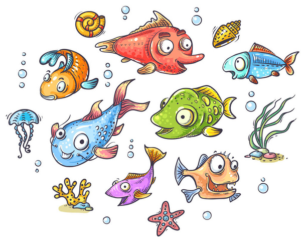 漫画の熱帯魚、クリップアートのセット - ベクター画像