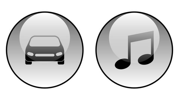 Иконка автомобиля и векторный дизайн музыкальных иконок. Пара икон, объединенных одной темой
 - Вектор,изображение