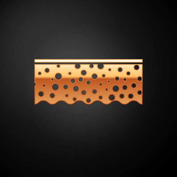 Goldschwamm mit Blasensymbol isoliert auf schwarzem Hintergrund. Bast zum Geschirrspülen. Reinigungsservice-Logo. Vektorillustration - Vektor, Bild
