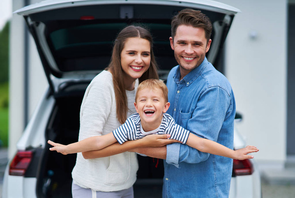 Happy family going for a trip by car - Photo, image
