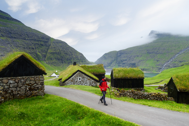 Saksun village with grass roofed houses, Faroe islands - Photo, Image