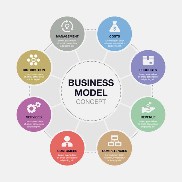Vector infographic business model visualization template isolated on light background. - Wektor, obraz