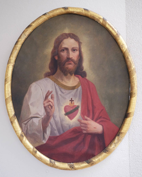 Sacred Heart of Jesus, altarpiece in the church of St. Agatha in Schmerlenbach, Germany - Photo, Image