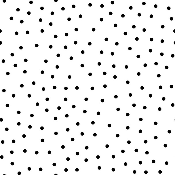 Willekeurige verspreide polka dots, abstracte zwarte en witte achtergrond. - Vector, afbeelding