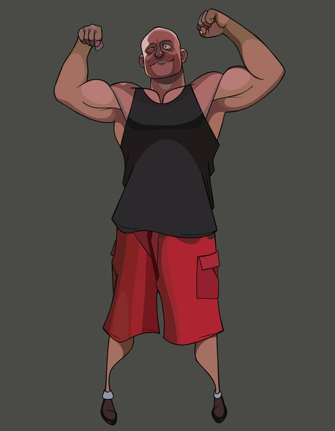cartoonish smiling muscular man posing showing biceps - Vektori, kuva
