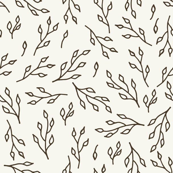 nahtloses Hintergrundmuster mit Blättern, Pflanzen, Gras. handgezeichnete botanische Vektordarstellung, Folge 10. - Vektor, Bild