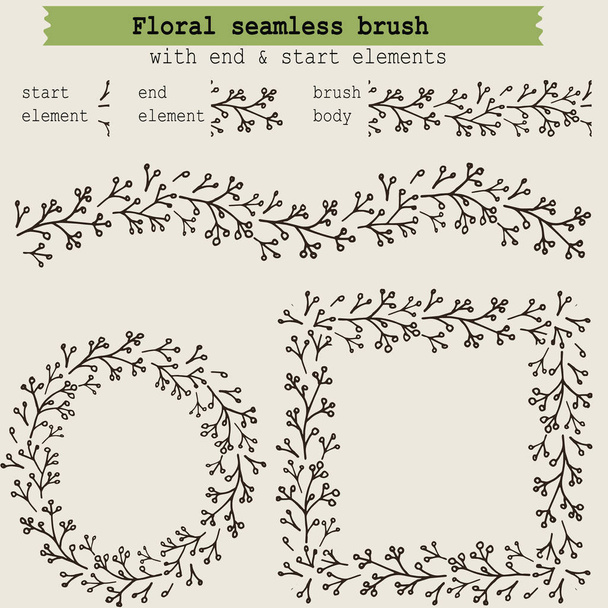 Botanikus virág varrat nélküli kefe leveles. A kézi rajzkeret. Vektor Stock illusztráció, EPS 10. - Vektor, kép