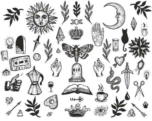 a set of 51 hand-drawn vintage style vector graphics - Vector, Image