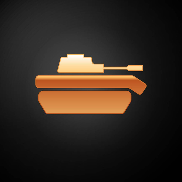 Gold Military tank icon isolated on black background. Vector Illustration - Vektör, Görsel