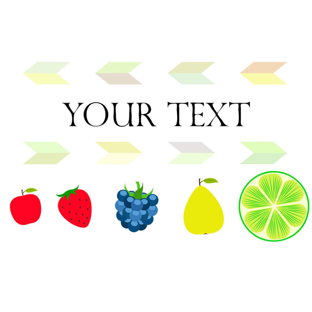 Fruits and berries. Colorful cartoon fruit icons: apple, pear, blackberry, strawberry, lime. Vector background. - ベクター画像