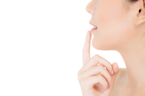Ομορφιά Ασιάτης/ισσα νεαρή γυναίκα με καθαρό φρέσκο δέρμα αφής χείλη. Cosme - Φωτογραφία, εικόνα