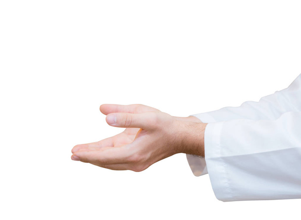 Ο γιατρός ' λμαν χέρι με κάτι απομονωμένο σε λευκό φόντο.. - Φωτογραφία, εικόνα