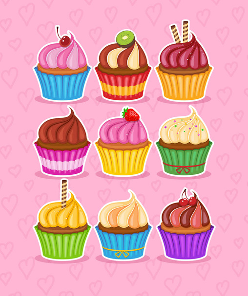 Set of colorful cupcakes - Vector, Image