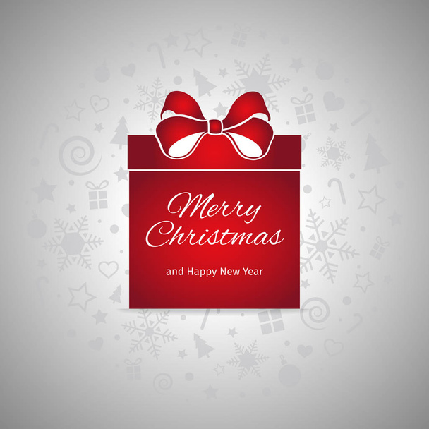 Christmas greeting card, gift box with ribbon, vector - Vector, imagen