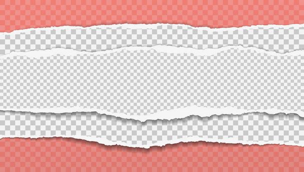 Stukken gescheurde, witte vierkante realistische horizontale papierstroken met zachte schaduw zijn op roze achtergrond. Vectorillustratie - Vector, afbeelding