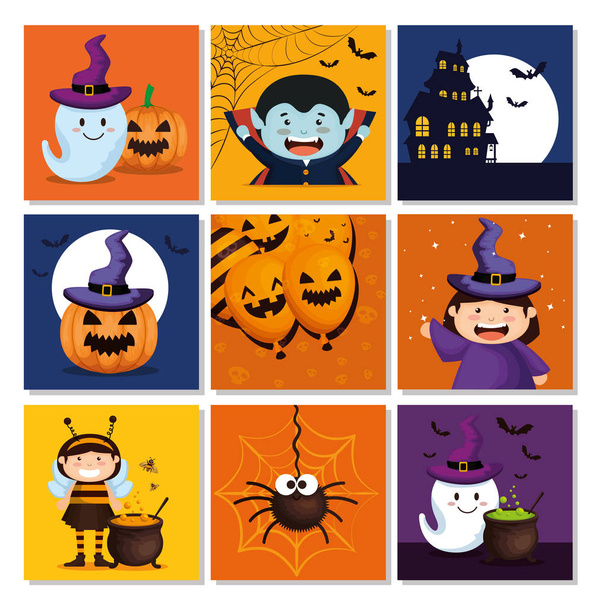 definir cartões com ícones halloween
 - Vetor, Imagem