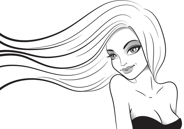 Cute smiling girl, black and white - Vector, Image