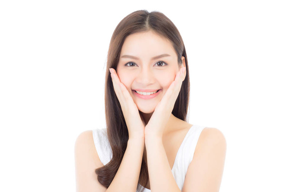 Portrait de belle femme asiatique maquillage de cosmétique, main de fille
  - Photo, image