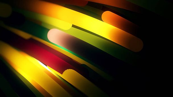 Abstract background with green and yellow stripes flowing slowly in the dark, seamless loop. Animation. Colorful wide lines moving in the same direction. - Photo, Image