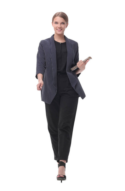 in full growth. serious businesswoman with business documents - Фото, зображення
