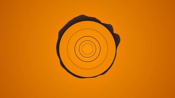 Diseño abstracto de ondas espectrales giratorias circulares, vibraciones negras sobre fondo naranja, lazo sin costuras. Animación. Visualización abstracta del ritmo musical
. - Foto, Imagen