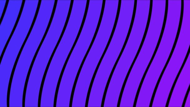 Abstracción con líneas onduladas planas simples que se estrechan sobre fondo negro. Animación. Flexión de rayas azules, movimiento ondulado abstracto y superficie cambiante
. - Foto, Imagen