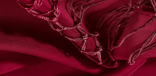 Textura de fondo de tela de seda. Esta es una bufanda roja natural
,  - Foto, imagen