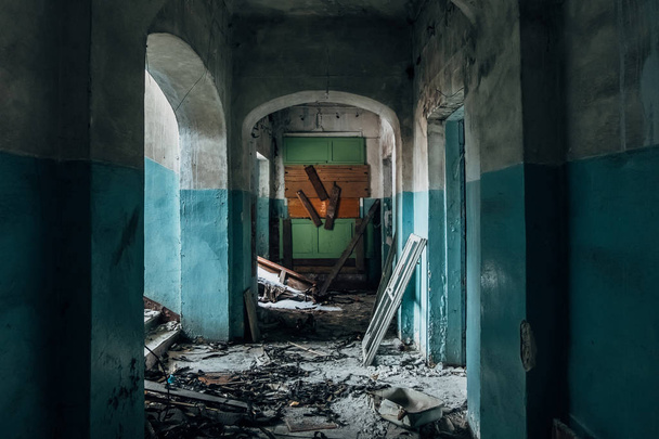 Dark and creepy corridor of old abandoned hospital - Фото, зображення