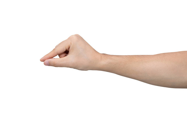 Man hand holding isolated on white background with clipping path. - Foto, imagen