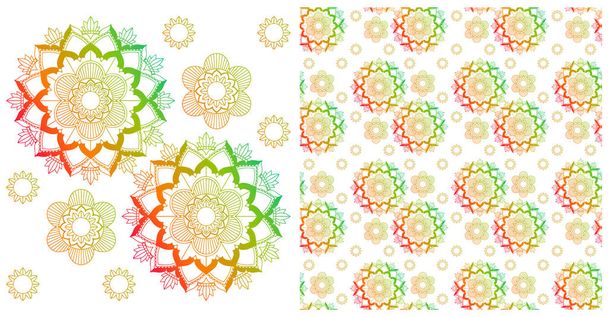 Seamless design with colorful mandalas pattern - Вектор,изображение