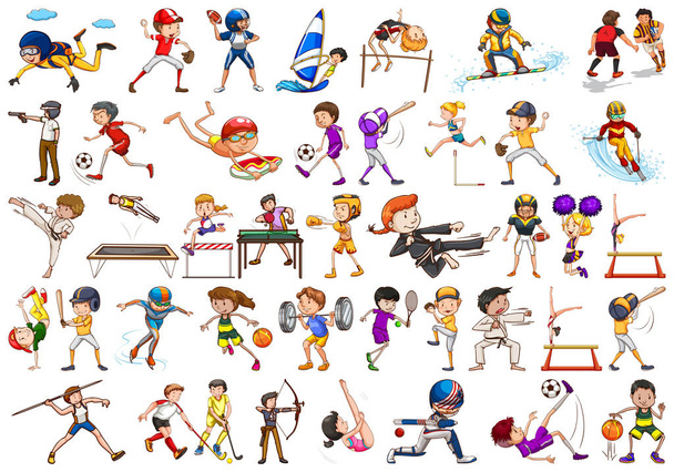 Sport activiteiten door jongens, meisjes, kinderen, atleten geïsoleerd - Vector, afbeelding