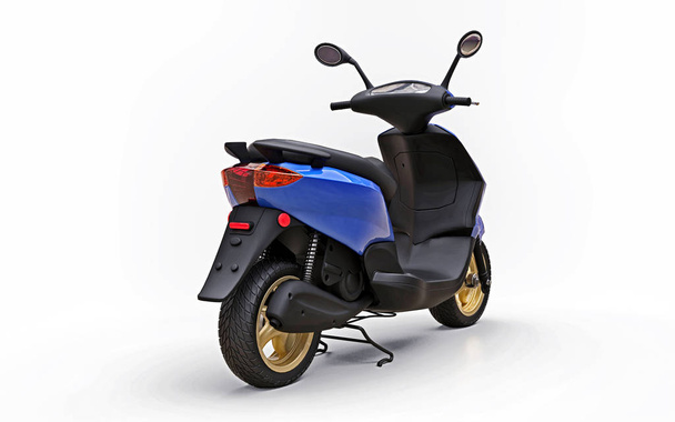 Moderní městská modř moped na bílém pozadí. 3D ilustrace. - Fotografie, Obrázek