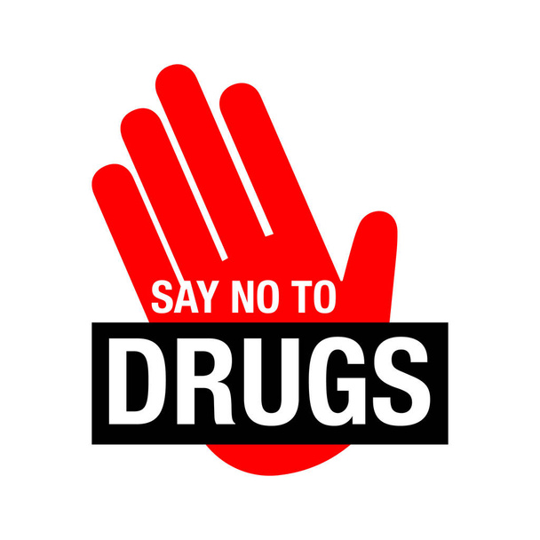 Πες όχι στα γράμματα των ναρκωτικών. Δεν επιτρέπονται τα ναρκωτικά. Φάρμακο εικονίδιο στο ποτοαπαγόρευσης - Διάνυσμα, εικόνα