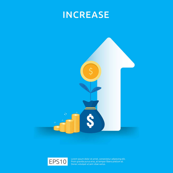 income salary rate increase. business chart graphic growth margin revenue. Finance performance of return on investment ROI concept with arrow element. flat style design vector illustration - Vector, Image