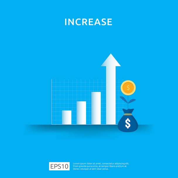 income salary rate increase. business chart graphic growth margin revenue. Finance performance of return on investment ROI concept with arrow element. flat style design vector illustration - Vector, Image
