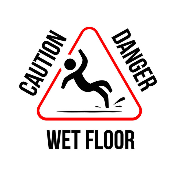 Wet Floor logo sign vector yellow triangle with falling man illu - Vector, Image
