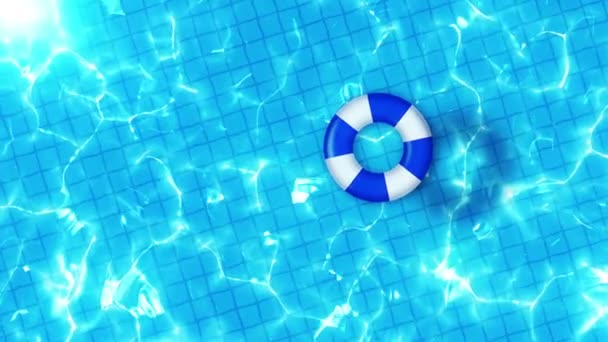 Luchtfoto van het zwembad. Blauwe Opblaasbare Ring donut speelgoed. Ontspannings-en genezings concept. - Video