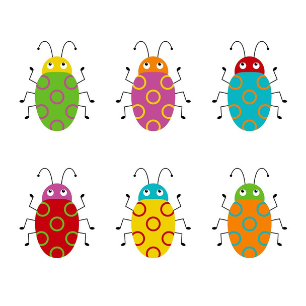 Vector set of cute cartoon insects. Different beetles on an isolated background. Funny illustration - Vector, Image
