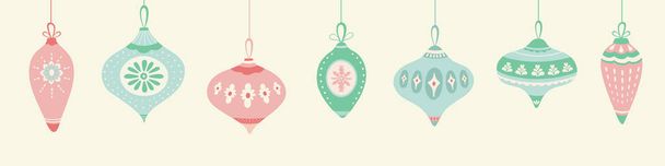 グリーン、ピンク、ブルーのクリスマスぶら下がりパターンデザイン。シームレスなヴィンテージスタイルベクトル季節のイラスト. - ベクター画像