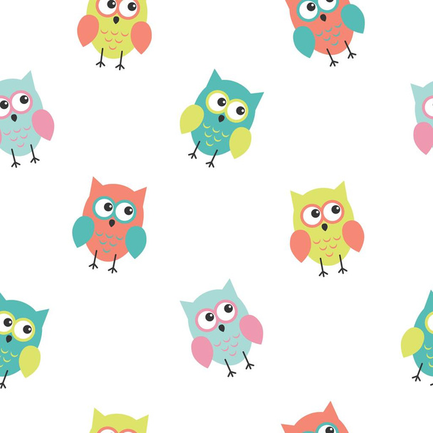 Seamless colorful cute owl background pattern for kids in vector - Вектор,изображение
