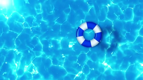 Ilmakuva uima-altaalle. Sininen puhallettava rengas donitsi lelu. Rentoutuminen ja paraneminen
. - Materiaali, video
