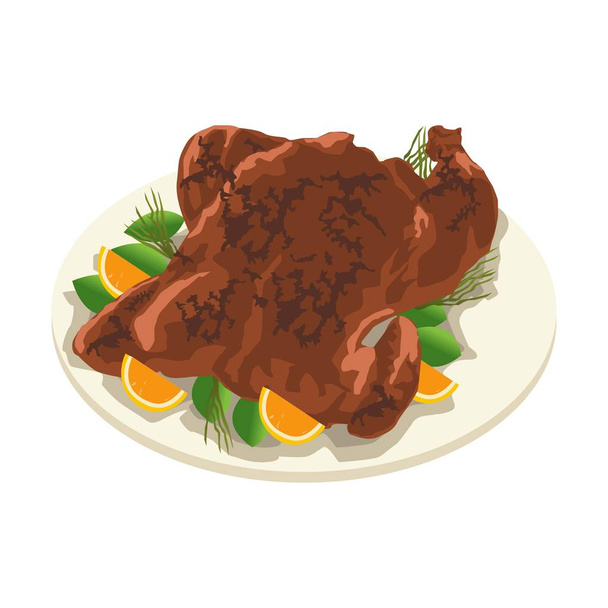 Lahodné grilované kuře s ovocem a zeleninou - Vektor, obrázek