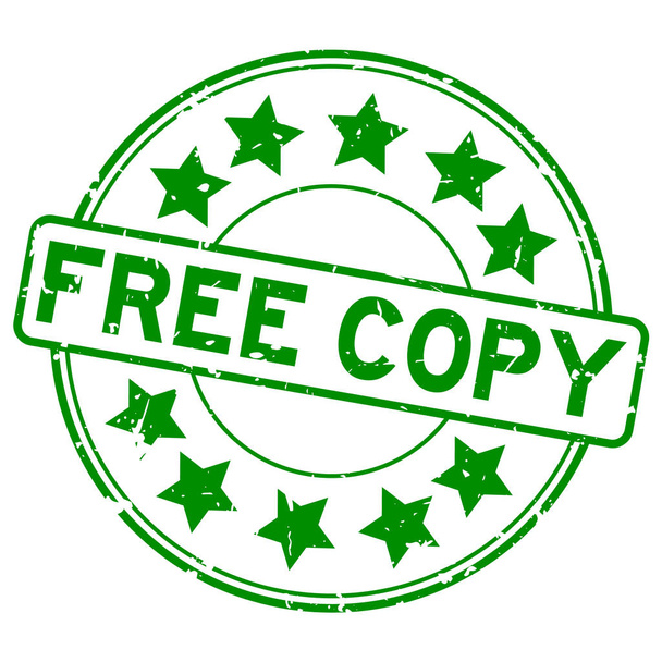 Grunge groen gratis kopie Word met sterpictogram ronde rubberzegel stempel op witte achtergrond - Vector, afbeelding