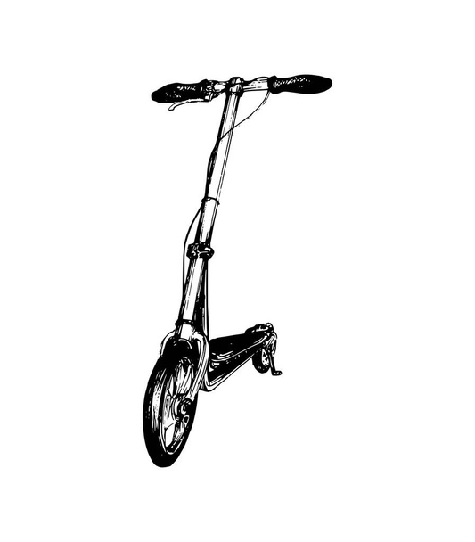 Vector illustration of push scooter. Hand drawn sketch of foot-driven transport on a white background. - Vetor, Imagem