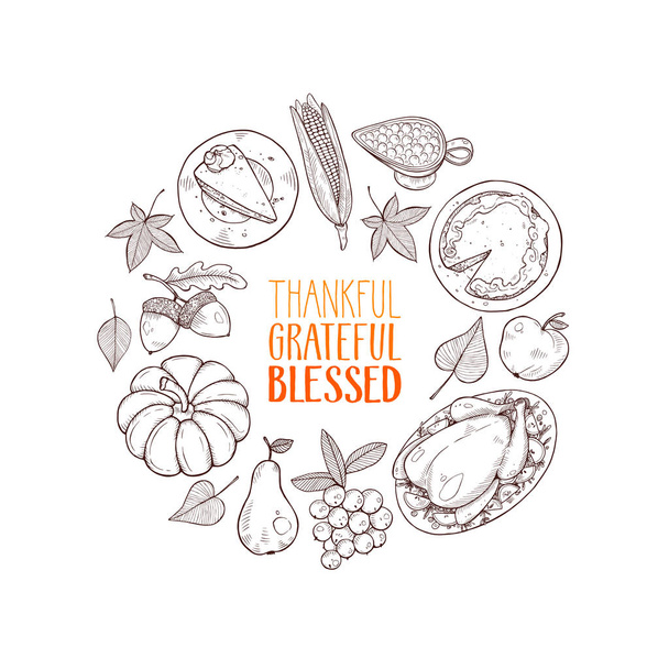 Feliz tarjeta de felicitación de Acción de Gracias - Vector, imagen