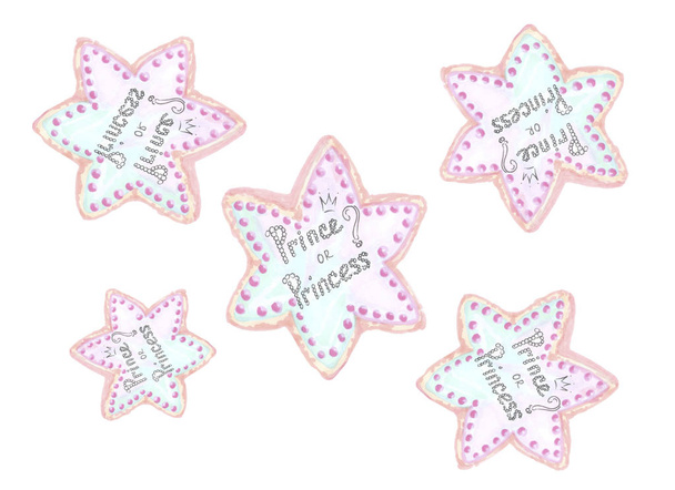 biscoitos em forma de estrela em cores rosa azuis
 - Foto, Imagem